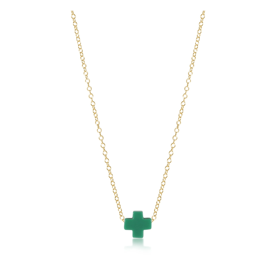 Signature Cross Emerald 16" Necklace Gold - White Farmhouse Flowers
