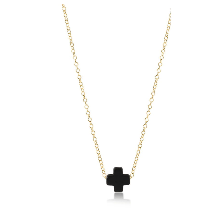 Signature Cross Onyx 16" Necklace Gold - White Farmhouse Flowers