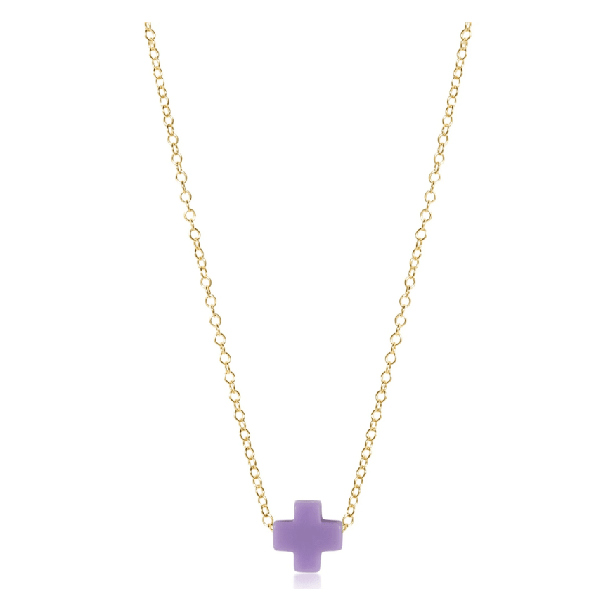 Signature Cross Purple 16" Necklace Gold - White Farmhouse Flowers