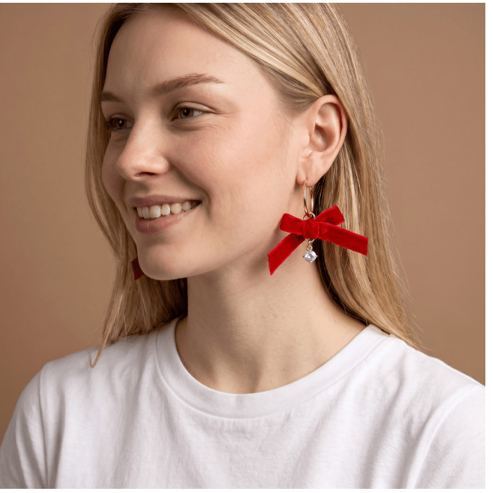 Signature Hoop Earrings-Ruby Ribbon - White Farmhouse Flowers