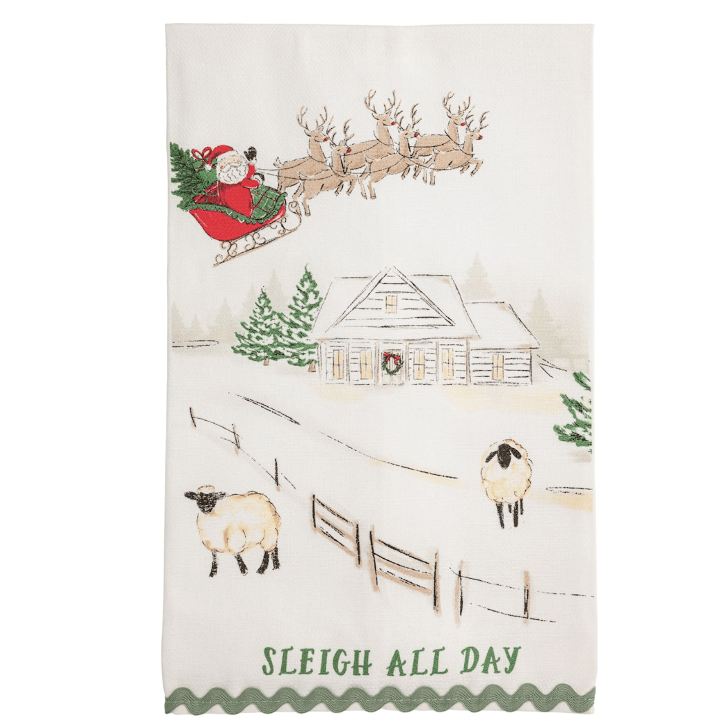 Sleigh All Day Hand Towel - White Farmhouse Flowers