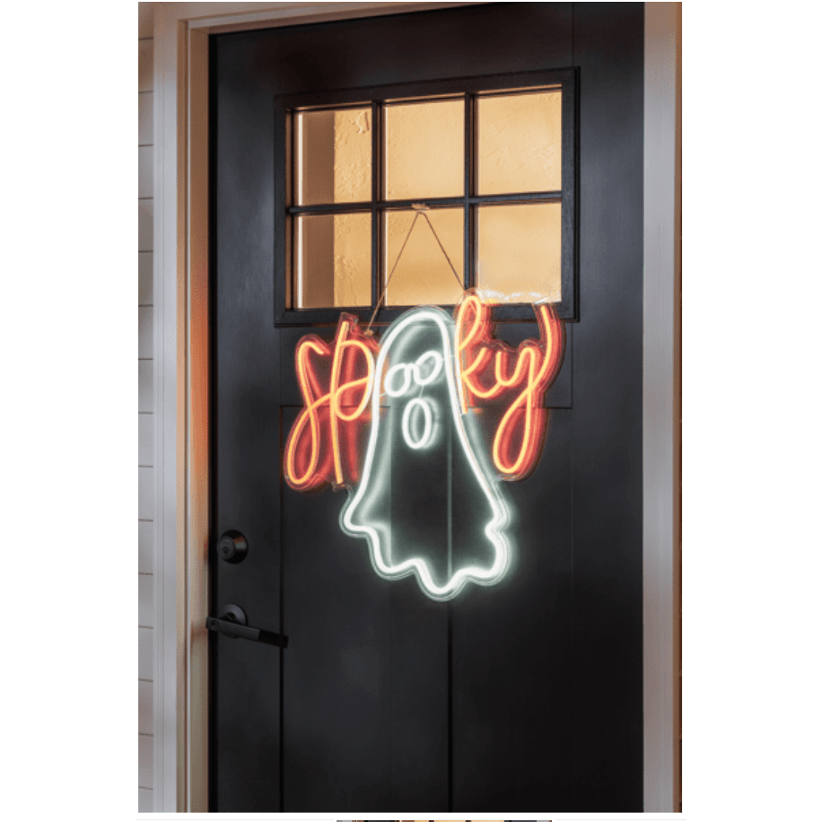 Spooky Neon Ghost Door Hanger - White Farmhouse Flowers