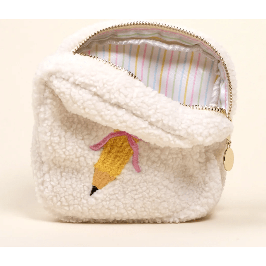 Square Pencil Me In Teddy Pouch - White Farmhouse Flowers