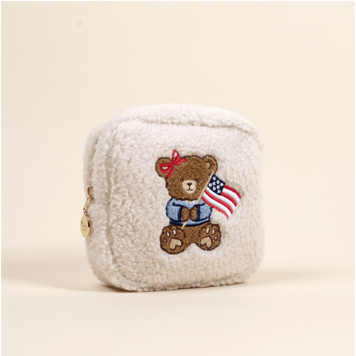 Star Spangled Bear Square Teddy Pouch - White Farmhouse Flowers