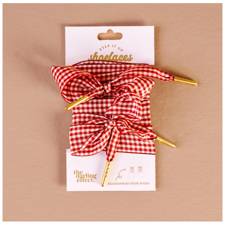Step It Up Shoelaces - Gingham Red - White Farmhouse Flowers
