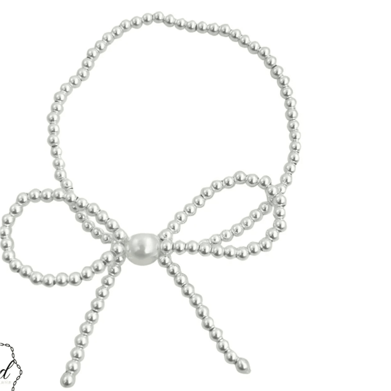 Sterling Silver Bow Bracelet with Glass Pearl Accent - White Farmhouse Flowers
