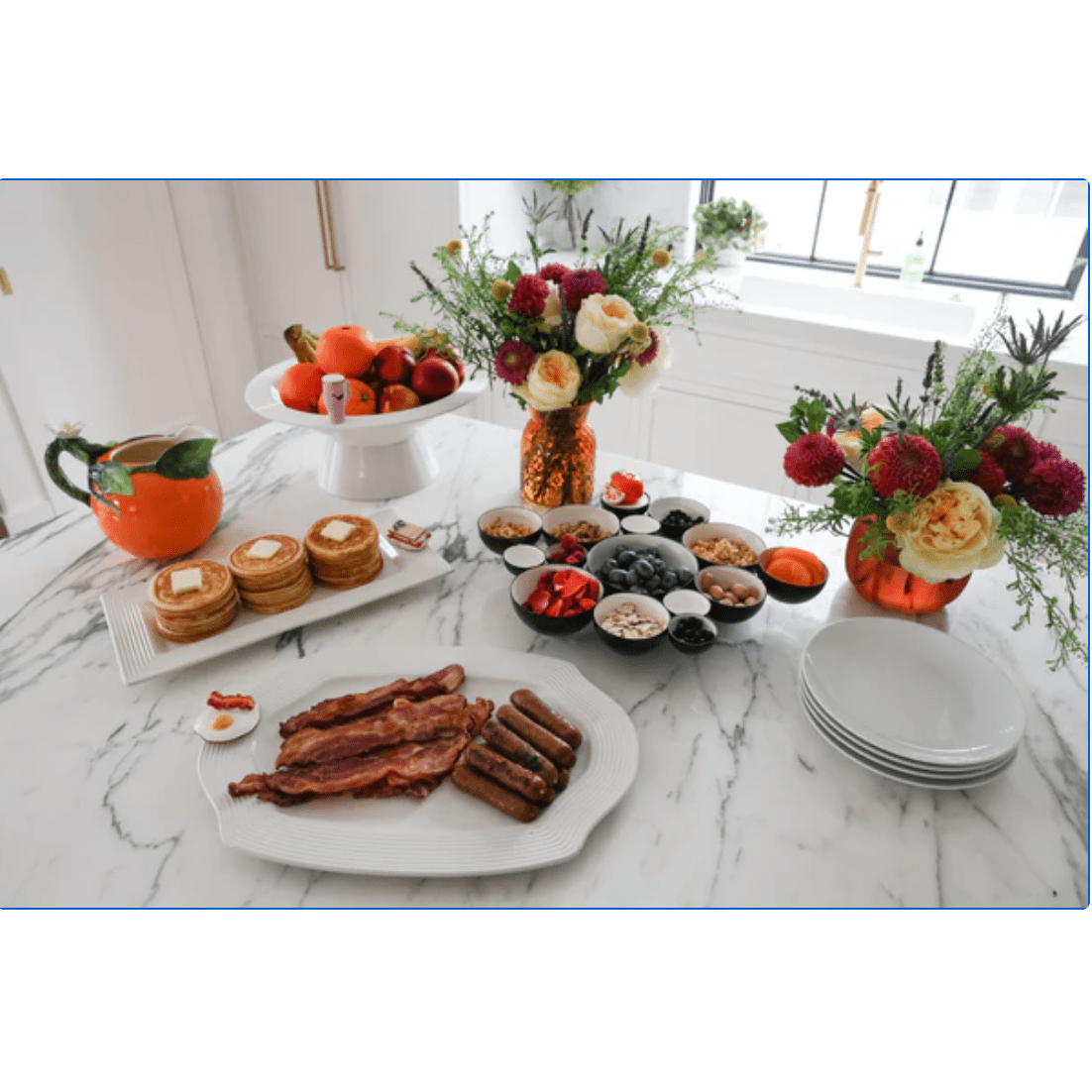 Stoneware Pretty Platter - White Farmhouse Flowers
