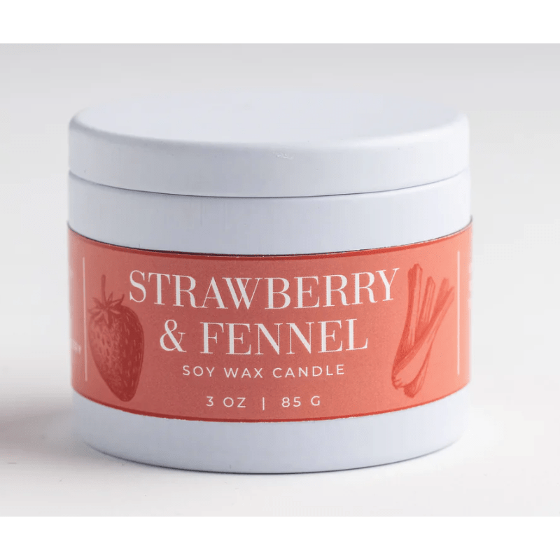 Strawberry and Fennel Mini Tin Soy Candle - White Farmhouse Flowers