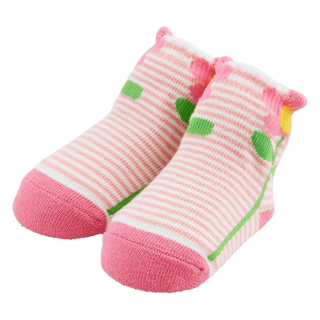 Striped Flower Baby Socks - White Farmhouse Flowers