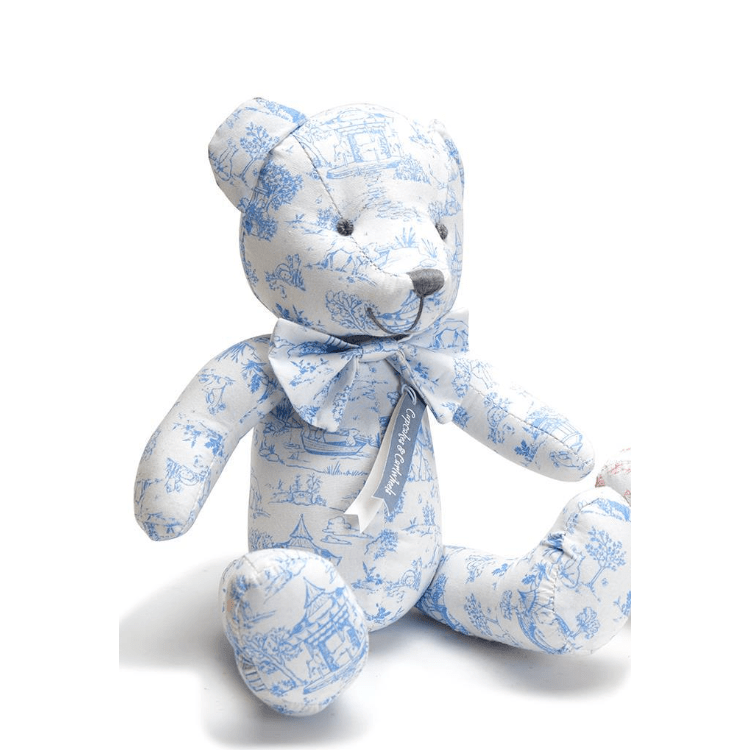 Stuffed Toile Bear - White Farmhouse Flowers