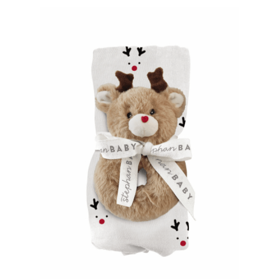 Swaddle and Rattle Reindeer - White Farmhouse Flowers