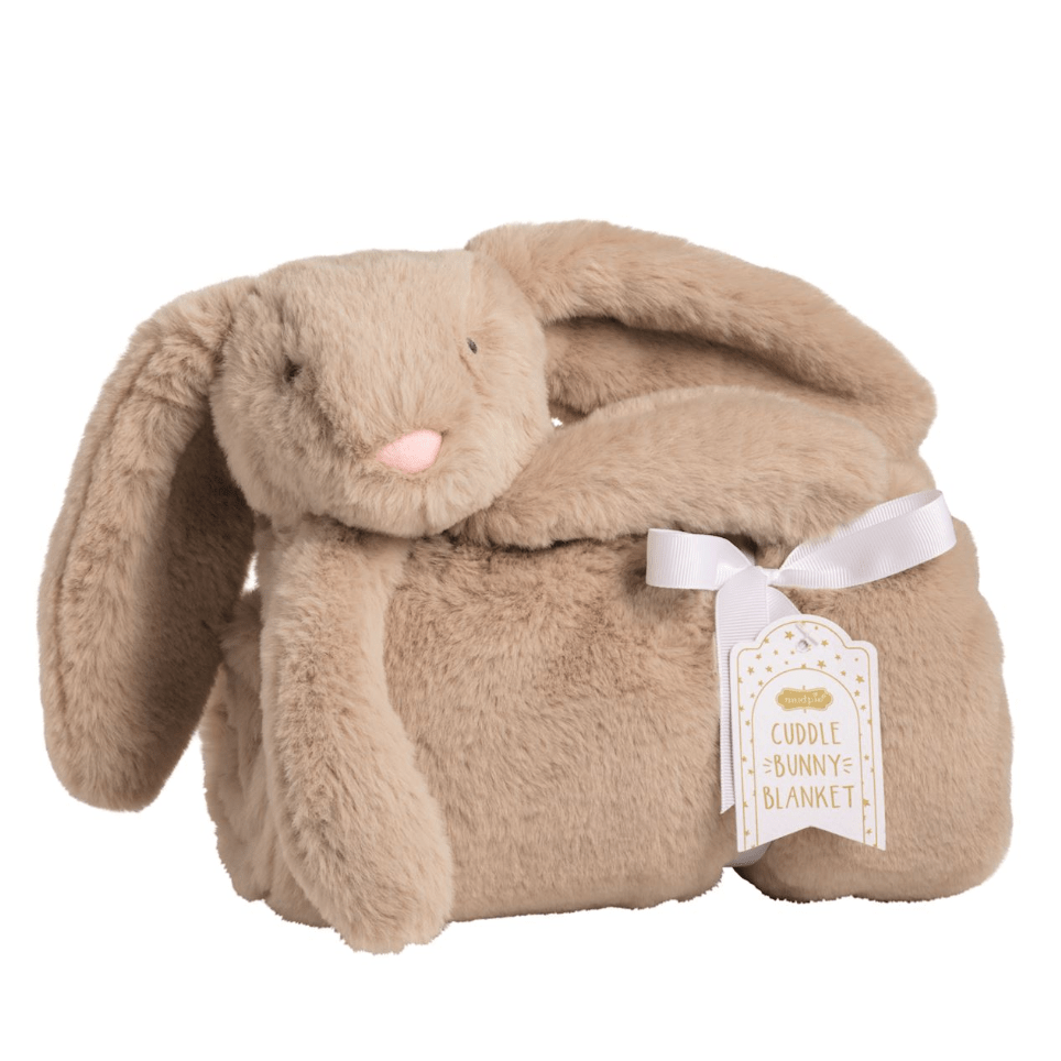 Tan Cuddle Bunny Blanket - White Farmhouse Flowers