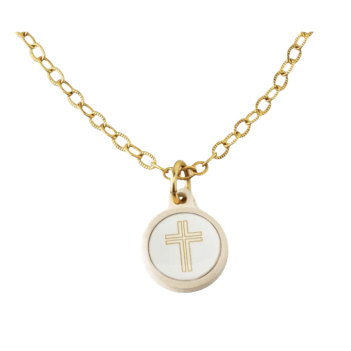 Tap To Pray Survivor Series Gold Necklace + Cross Charm - White Farmhouse Flowers