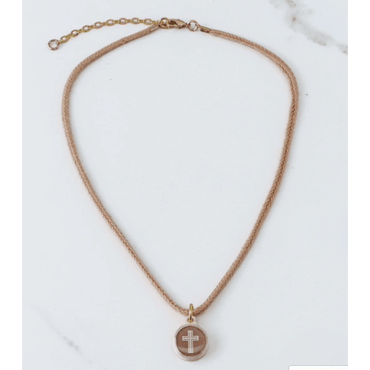 Tap To Pray Survivor Series Mocha Necklace + Cross Charm - White Farmhouse Flowers