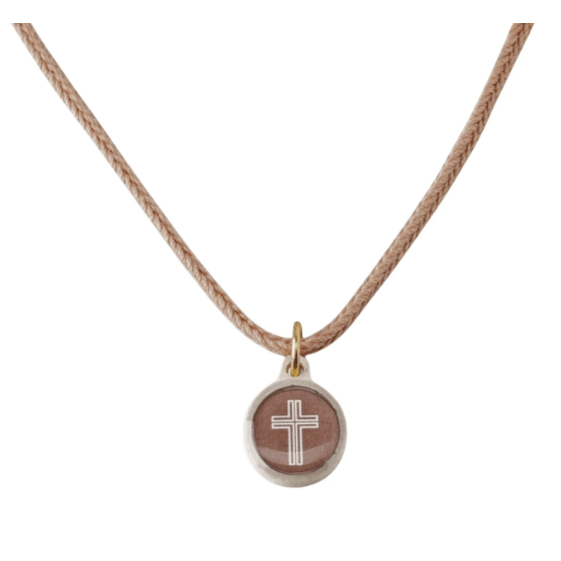 Tap To Pray Survivor Series Mocha Necklace + Cross Charm - White Farmhouse Flowers