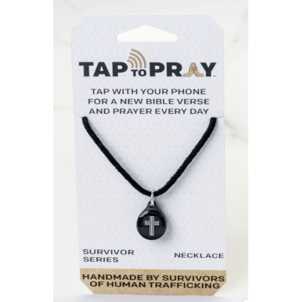 Tap To Pray Survivor Series Onyx Necklace + Cross Charm - White Farmhouse Flowers