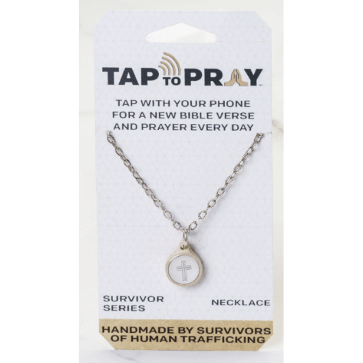 Tap To Pray Survivor Series Silver Necklace + Cross Charm - White Farmhouse Flowers