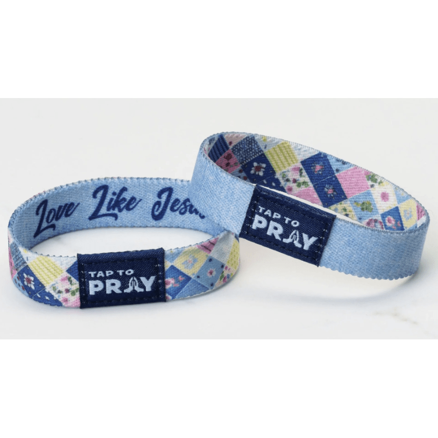 Tap to Pray Wristband - Patchwork - Love Like Jesus - White Farmhouse Flowers