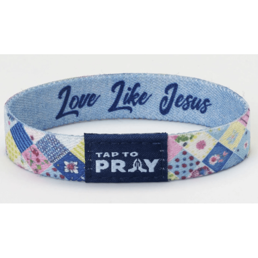 Tap to Pray Wristband - Patchwork - Love Like Jesus - White Farmhouse Flowers