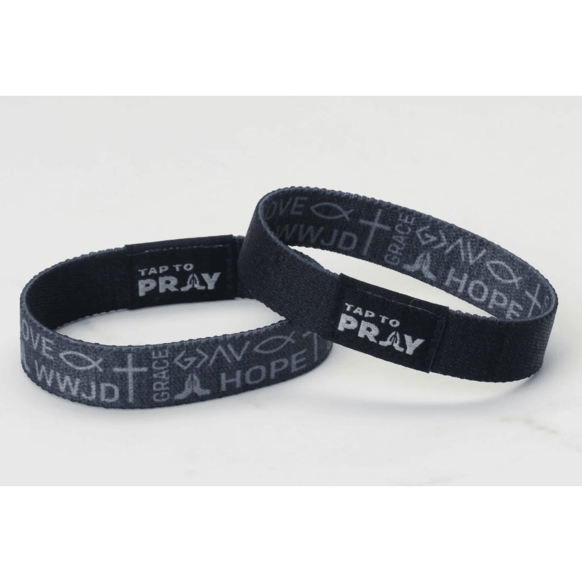 Tap to Pray Wristband - Symbols of Faith - Grey - White Farmhouse Flowers