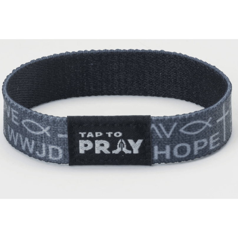 Tap to Pray Wristband - Symbols of Faith - Grey - White Farmhouse Flowers
