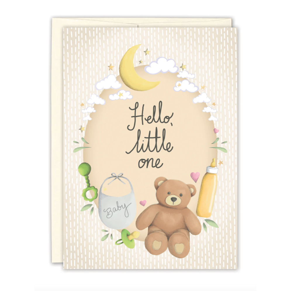 Teddy Bear Baby Card LS006 - White Farmhouse Flowers