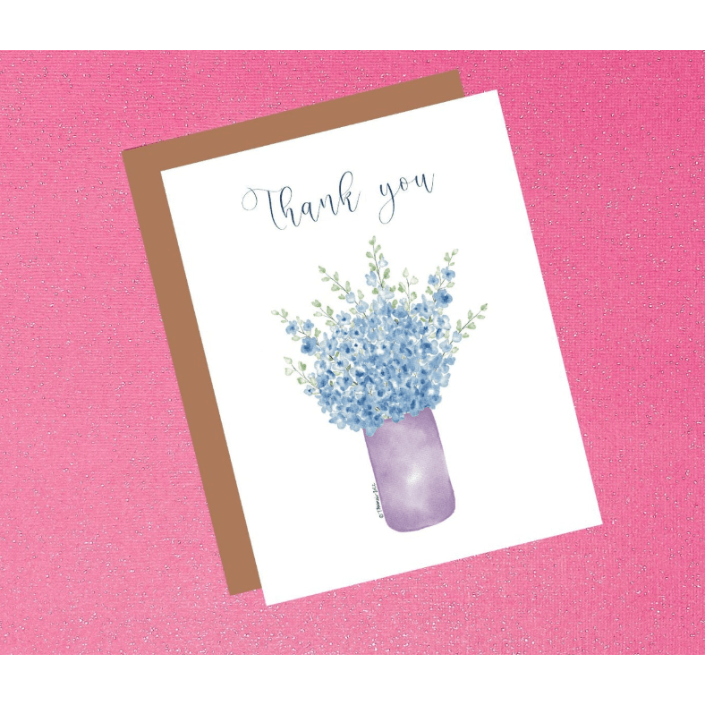 Thank You Delphinium Flower Watercolor Greeting Card - White Farmhouse Flowers