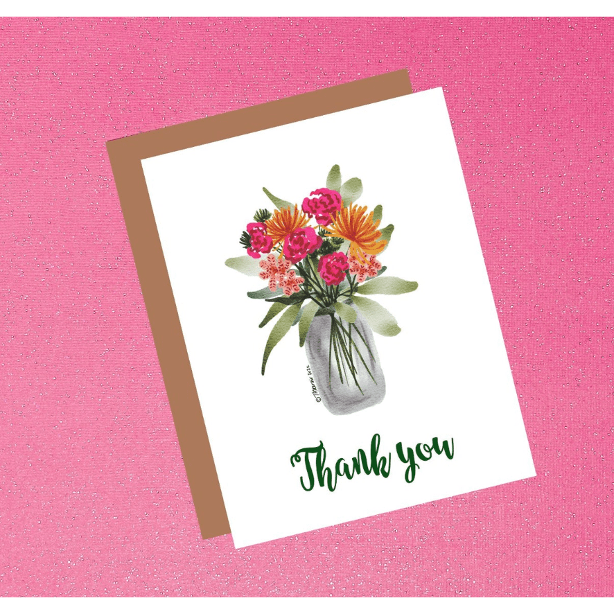 Thank You Floral Bouquet Watercolor Greeting Card - White Farmhouse Flowers