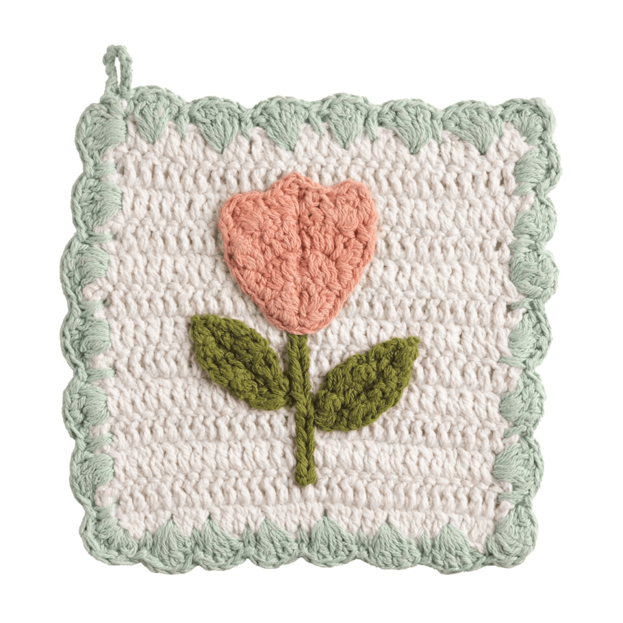Tulip Crochet Pot Holder - White Farmhouse Flowers