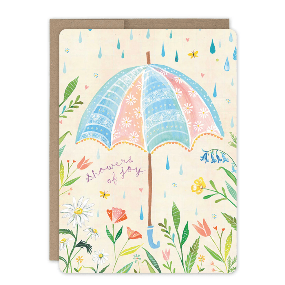 Umbrella Quilt Baby Shower Card MP543 - White Farmhouse Flowers