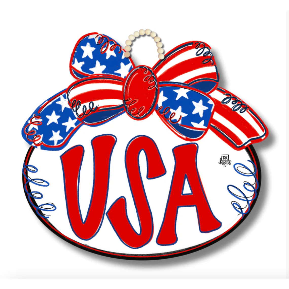 USA Bow Door Hanger - White Farmhouse Flowers