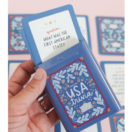 USA Trivia Game - Deck of Cards + Storage Tin - White Farmhouse Flowers