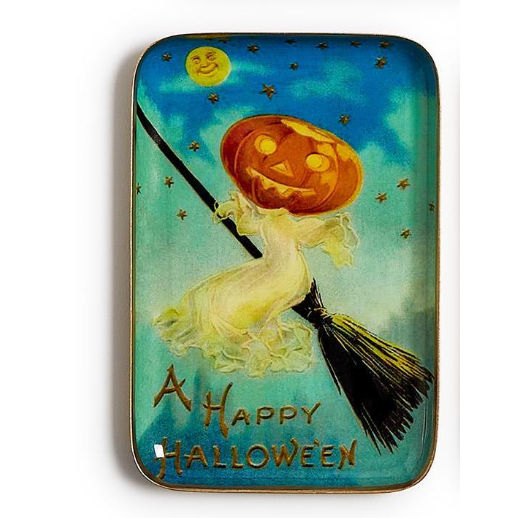 Vintage Halloween Decorative Tray - White Farmhouse Flowers