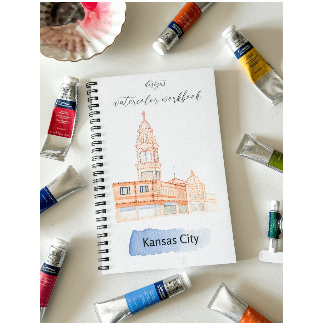 Watercolor Kansas City Workbook for Beginners + Watercolor Dot Card+ Size 2 Round Brush - White Farmhouse Flowers
