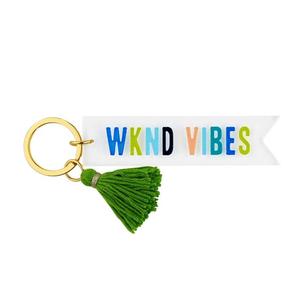Weekend Vibes Acrylic Keychain - White Farmhouse Flowers