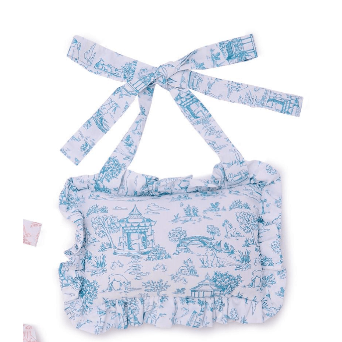 Welcome to the World Blue Embroidered Ruffle Pillow - White Farmhouse Flowers