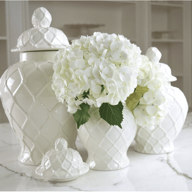 White Extra Large Textured Ginger Jar - White Farmhouse Flowers