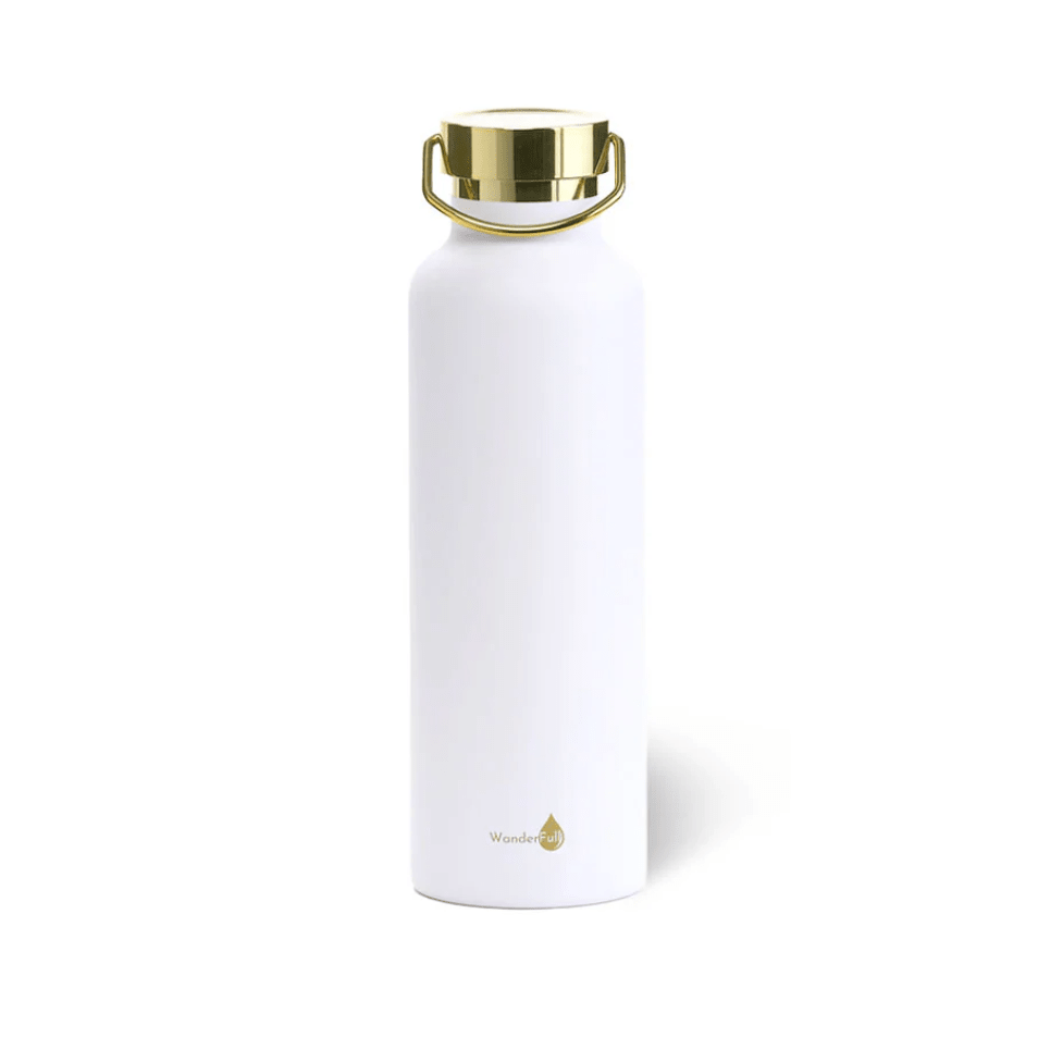 White with Gold Top Insulated Water Bottle - 24 Oz - White Farmhouse Flowers