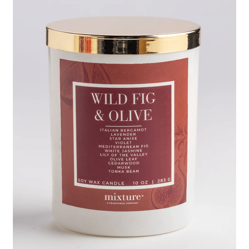 Wild Fig and Olive 10 oz Candle with Lid - White Farmhouse Flowers