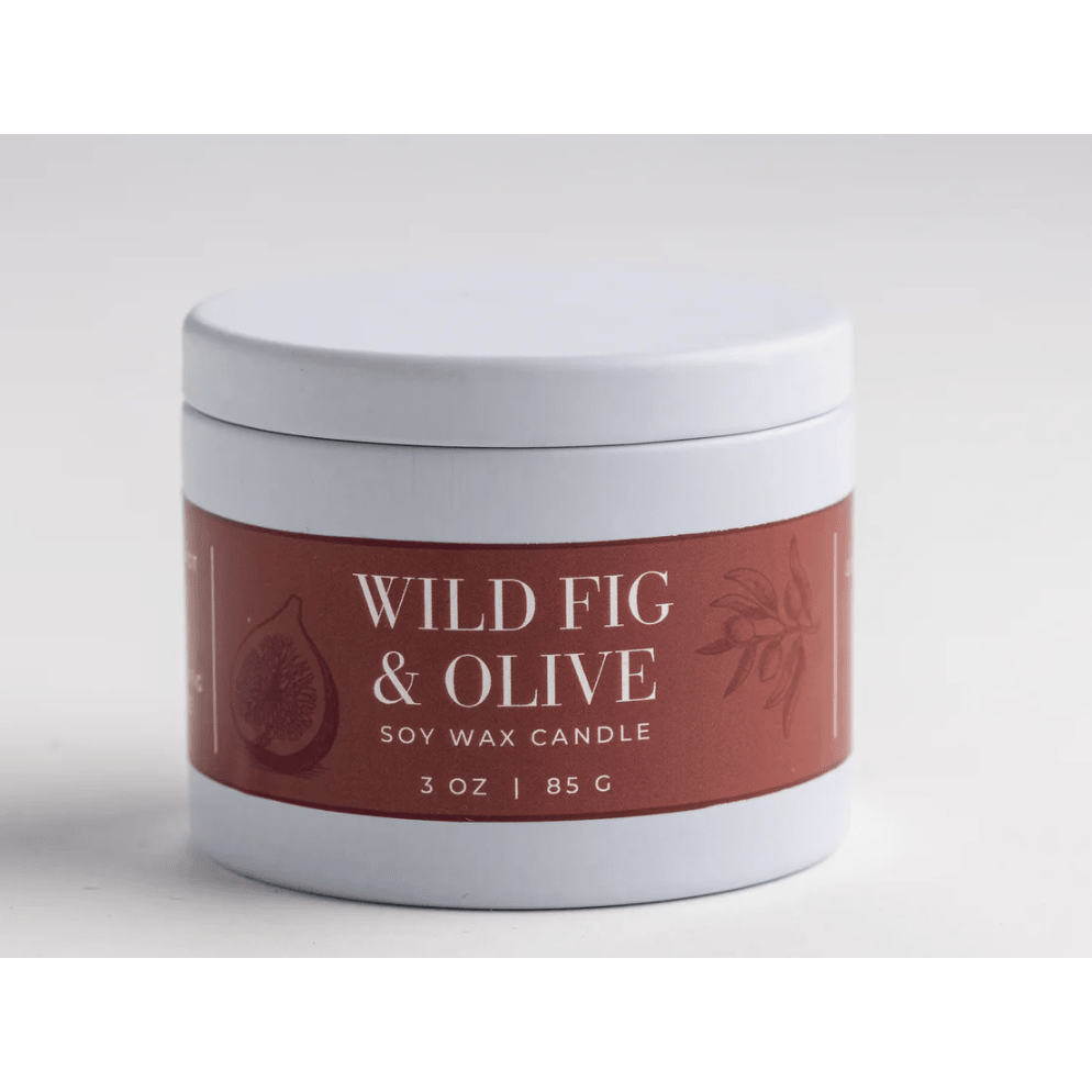 Wild Fig and Olive Mini Tin Soy Candle - White Farmhouse Flowers