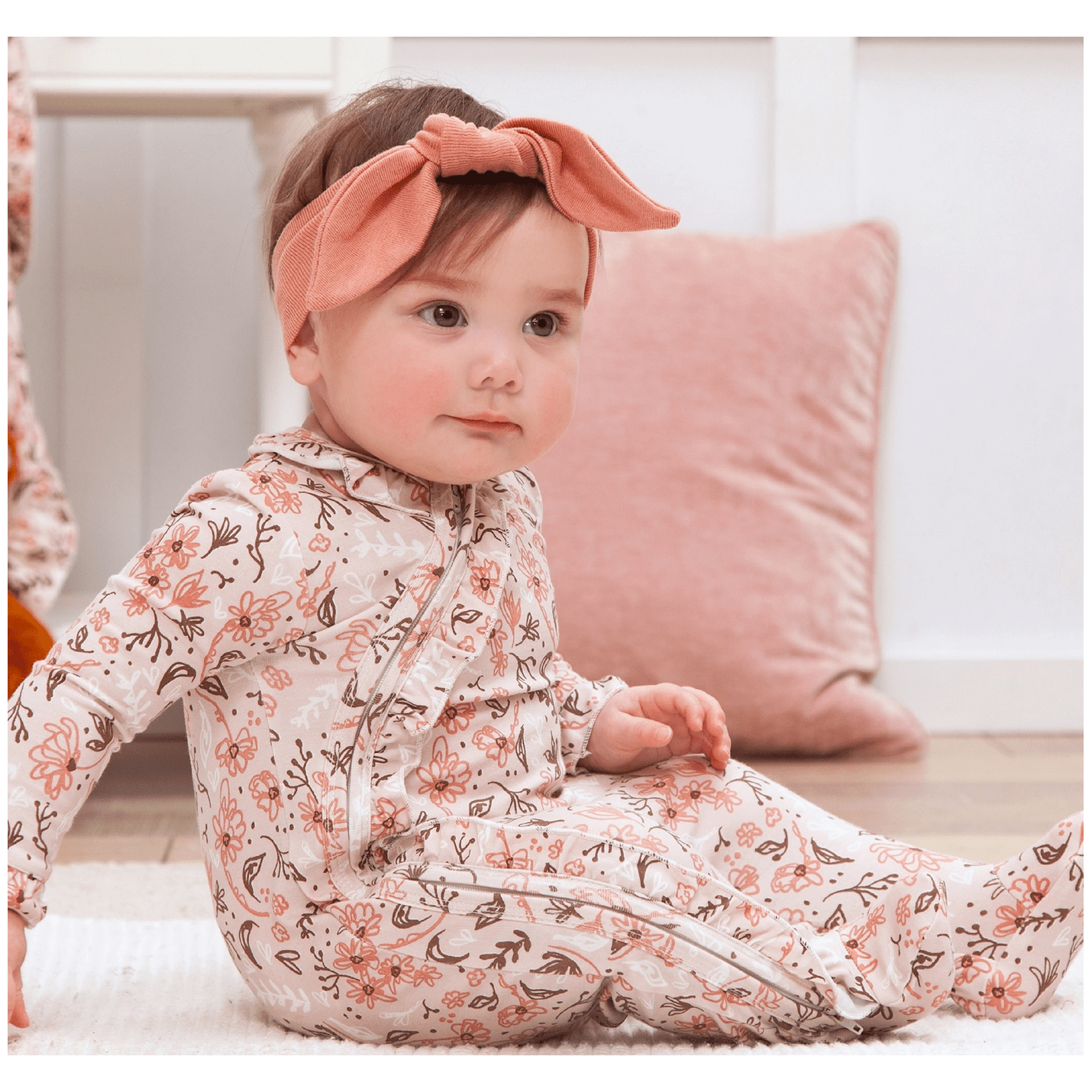 Wildflowers Bamboo Zipper Romper - White Farmhouse Flowers