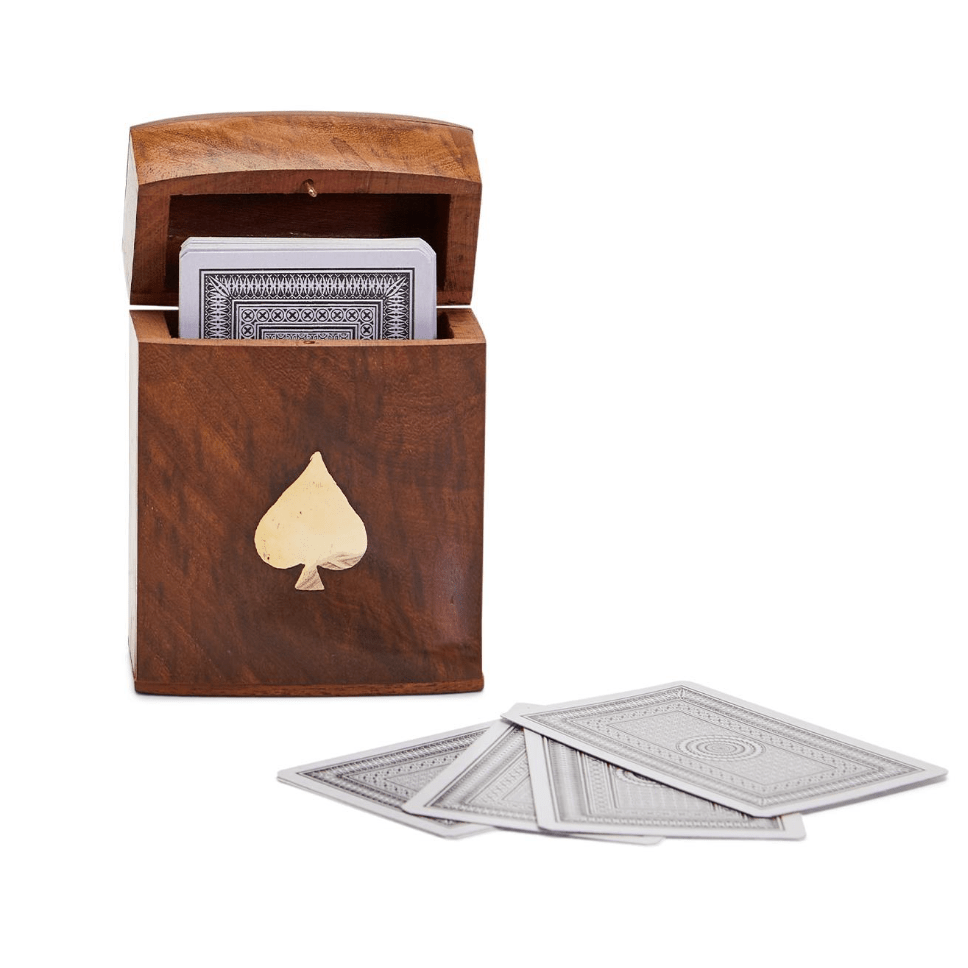 Wood Crafted Playing Card Set in Wooden Box - White Farmhouse Flowers