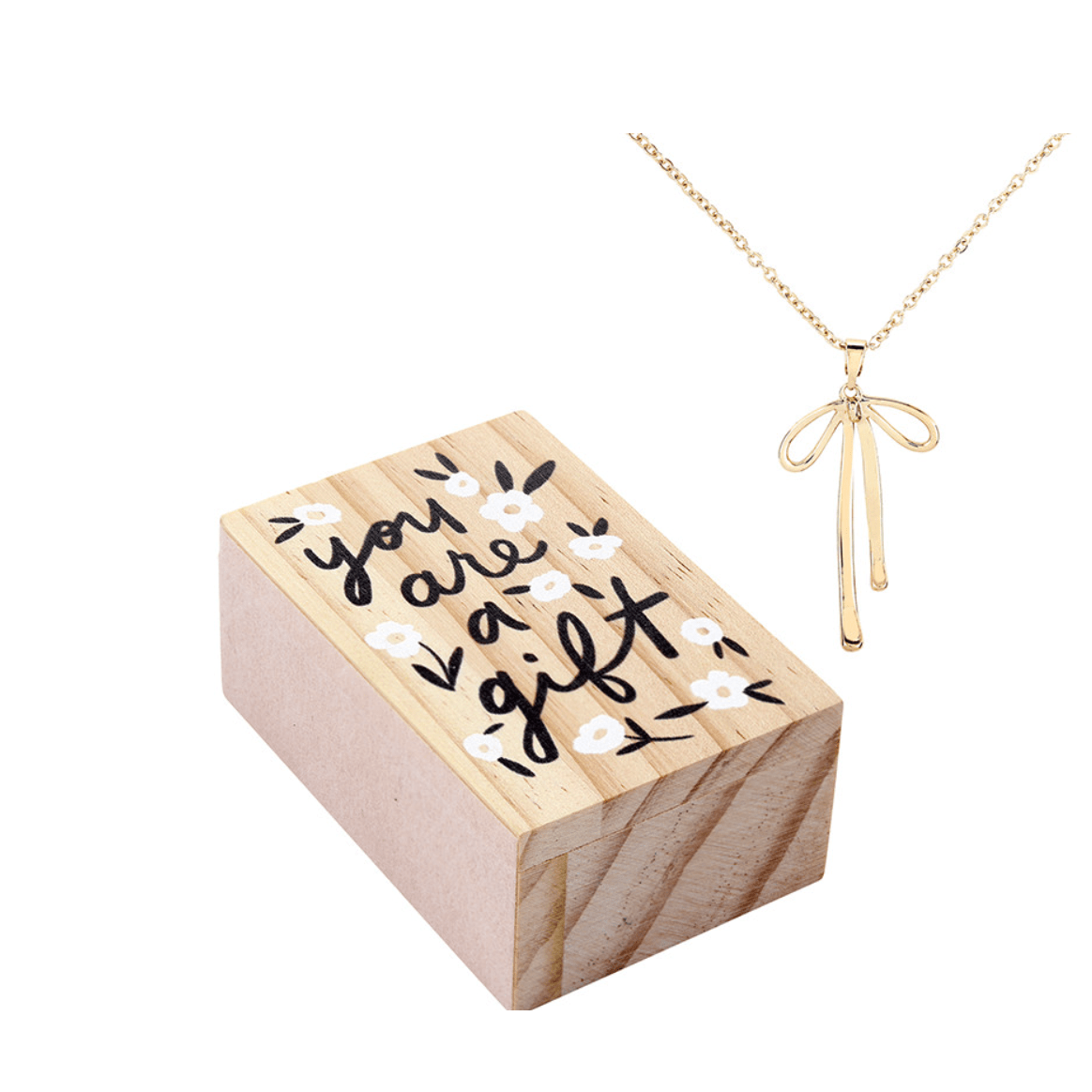 You Are A Gift Bow Necklace - White Farmhouse Flowers