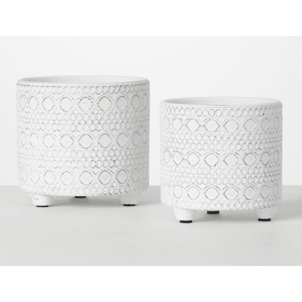 Whitewashed Patterned Pot Set.
