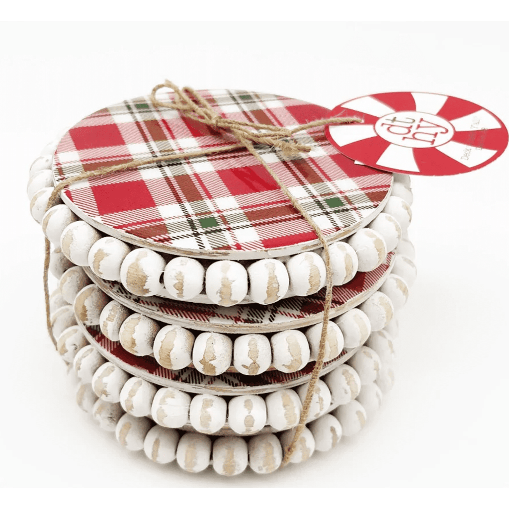 Wood Plaid Enamel Coaster Set.