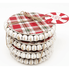 Wood Plaid Enamel Coaster Set.
