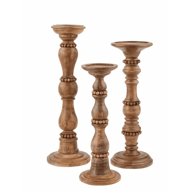 Beaded Wood Candlesticks