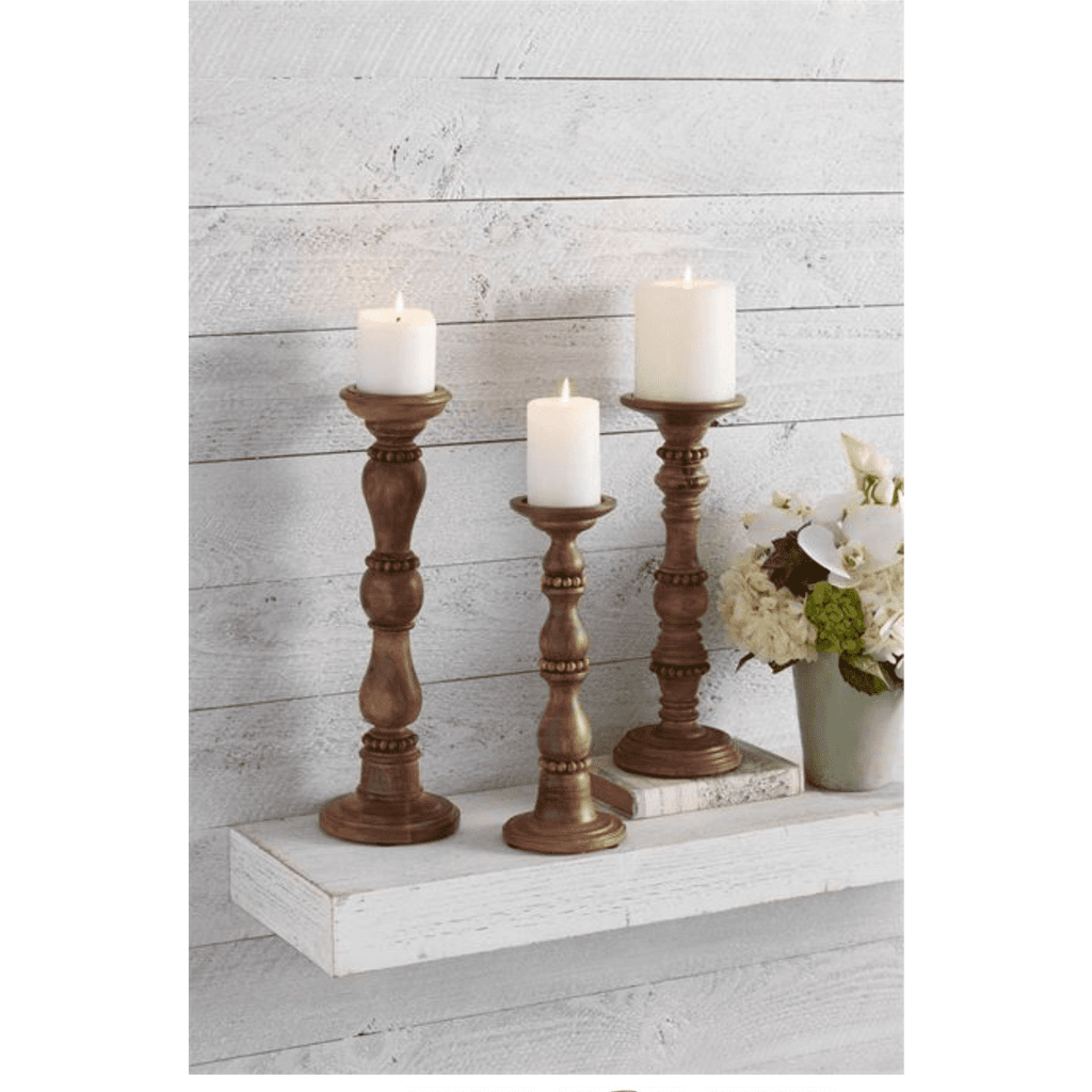 Beaded Wood Candlesticks