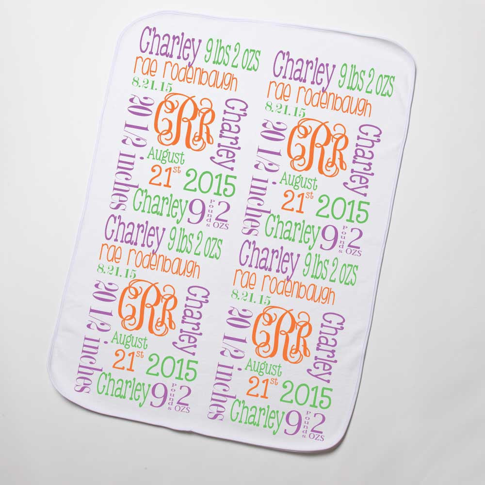 Baby Blanket with name for Baby Girl-Hot Pink, Purple and Gray.