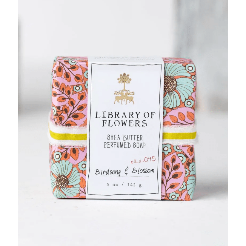Blue Flowers & Pink Leaves Square Soap - White Farmhouse Flowers